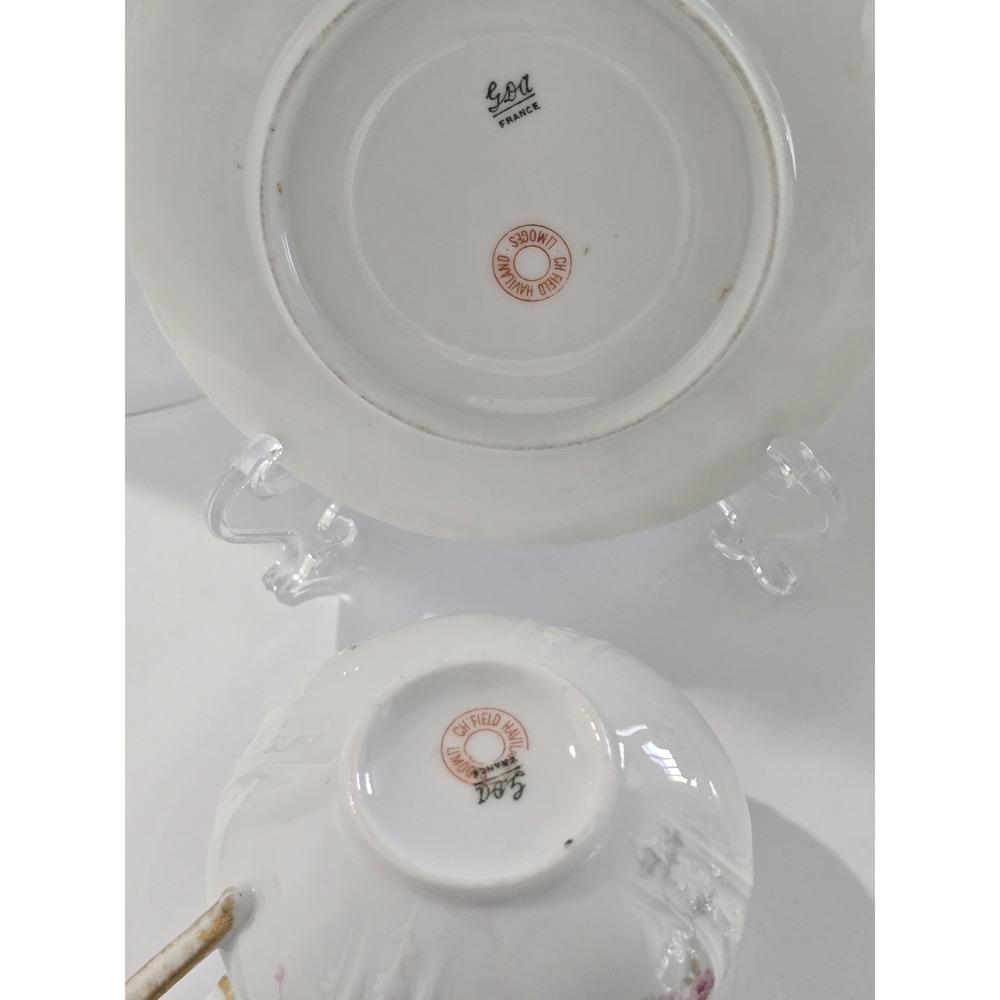 Haviland Limoges Schleiger Pink Rose Sprays Cup & Saucer Set Antique France - Picture 6 of 6